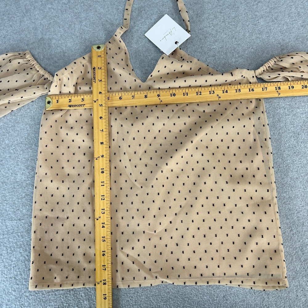L'Academie Revolve XXS Amber Blouse Halter Neck Tan Polka Dot Off Shoulder NEW - Picture 11 of 15